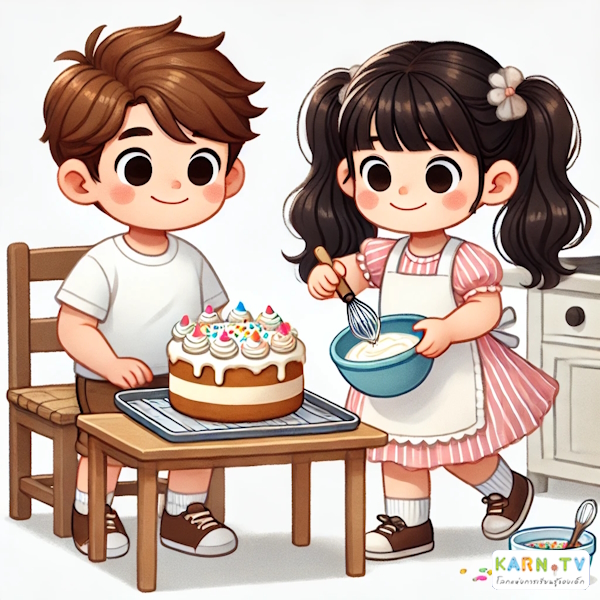 การ์ตูนสำหรับเด็ก ในรูปแบบ นิทานการ์ตูนสองภาษา เรื่อง Big Baking Day หน้า 7